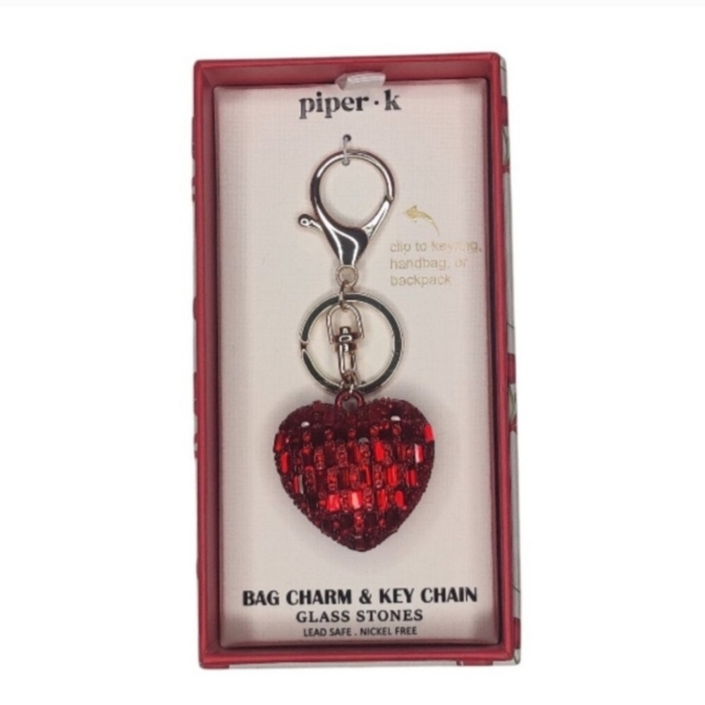 ❤️🔹️ Piper K🔹️ Beautiful Rhinestone Red Heart Bag Charm Keychain